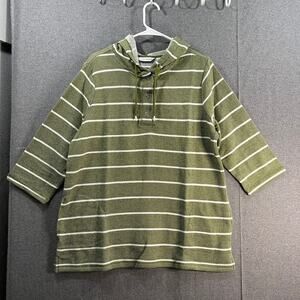 Sport Savvy Textured French Terry 3/4 Sleeve Hooded Tunic Rich Green, Large